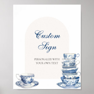 Blue Teacups Custom Text Sign