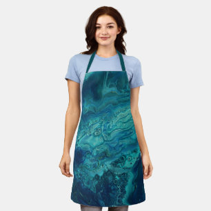 Blue Teal Acrylic Pouring Abstract Fluid Art Apron