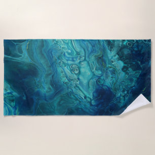Blue Teal Acrylic Pouring Abstract Fluid Art  Beach Towel
