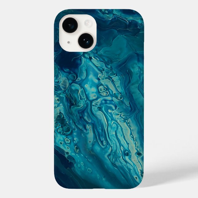 Blue Teal Acrylic Pouring Abstract Fluid Art Case-Mate iPhone Case (Back)