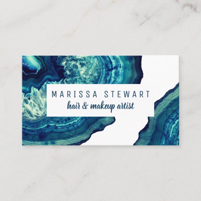 Blue Teal Agate Geode Stone Rose Gold Appointment Card (Front)