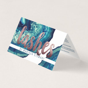 Blue Teal Agate Geode Stone Rose Gold Lashes Business Card