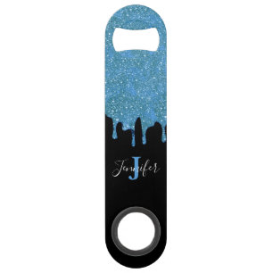 Blue Teal and Black Glitter Speed Bottle Opener