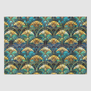 Blue, teal and Gold Peacock Stained Glass Tissue Paper