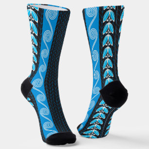 Blue Teal and Grey Greek Pattern Socks