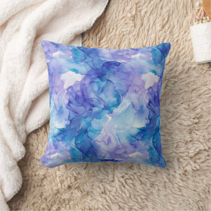 Blue Teal and Lavender Alcohol Ink Marble Cushion