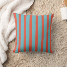 Blue Teal and Orange Red Stripe Throw Pillow