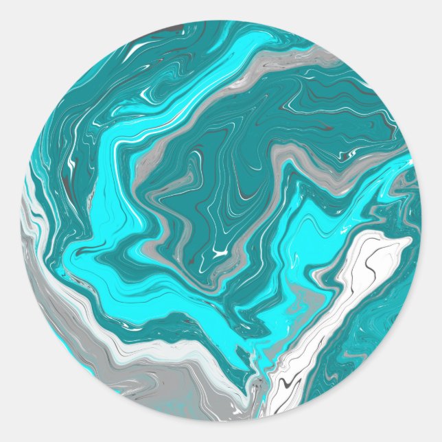Blue, Teal and Turquoise Marble Fluid Art  Classic Round Sticker (Front)