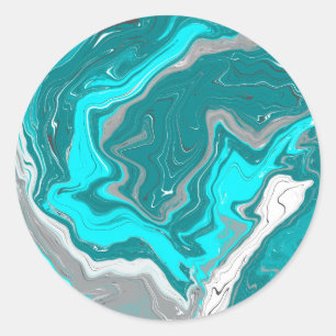 Blue, Teal and Turquoise Marble Fluid Art  Classic Round Sticker