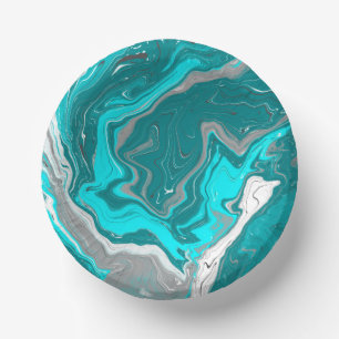 Blue, Teal and Turquoise Marble Fluid Art Paper Plate