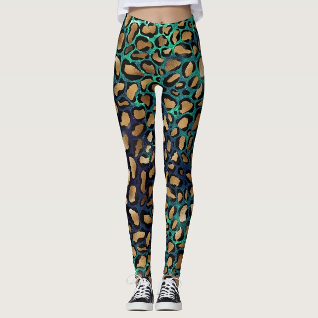 Blue & Teal Animal Print Leggings (Front)