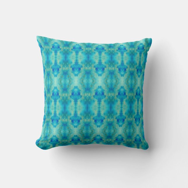 Blue teal aquamarine geometric pattern pillow (Front)