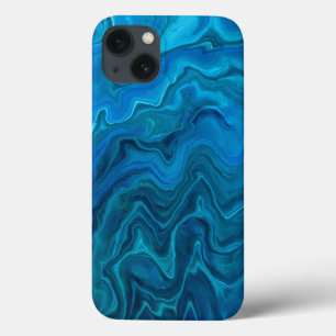 Blue Teal Aquamarine Marble Acrylic Abstraction iPhone 13 Case