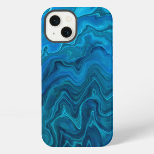Blue Teal Aquamarine Marble Acrylic Abstraction iPhone 13 Case