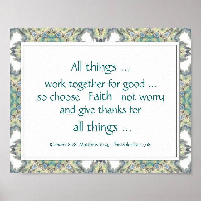 Blue Teal Bible Scripture Encouragement Quotes Poster (Front)