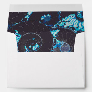 Blue teal black Nautilus shell pattern Envelope