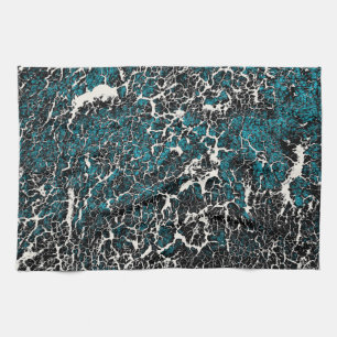 Blue Teal Black White Abstract Pattern Tea Towel