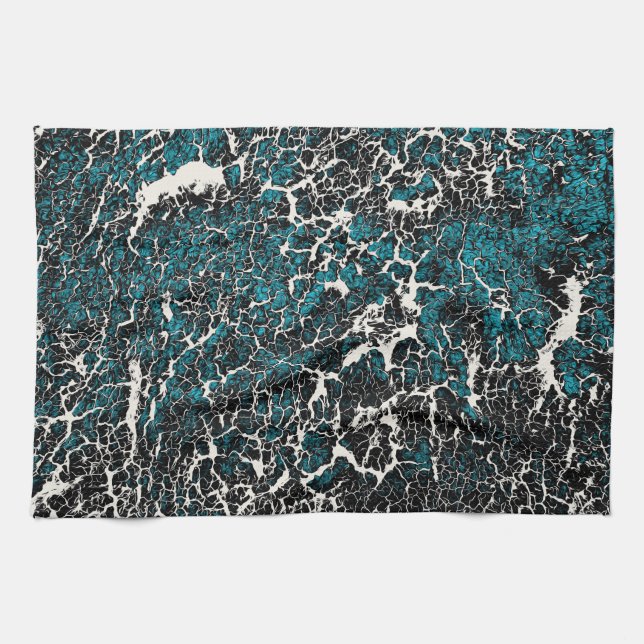 Blue Teal Black White Abstract Pattern Tea Towel (Horizontal)