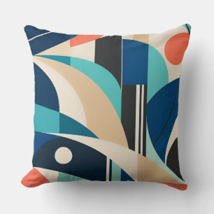 Blue Teal Coral Geometric Abstract Cushion
