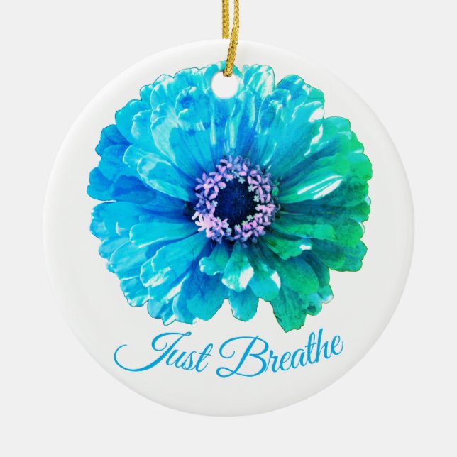 Blue Teal Daisy | retro blue floral  Ceramic Tree Decoration (Front)