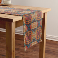 Blue Teal Dark Brown Beige Orange Red Tribal Art