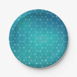 Blue Teal DNA Pattern Paper Plate