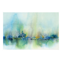 Blue Teal Fantasy Abstract Landscape Painting