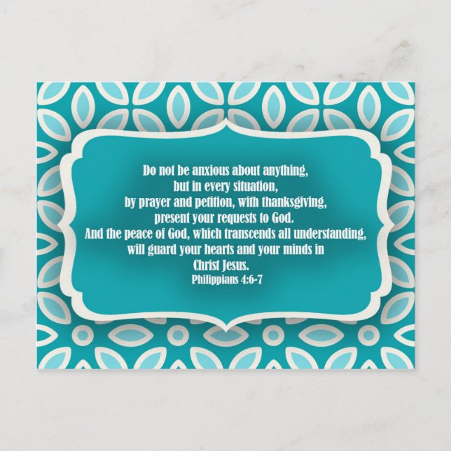 Blue Teal Floral Bible Verse Encouragement Postcard (Front)