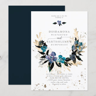 Blue teal Floral Wedding Bouquet Invitation