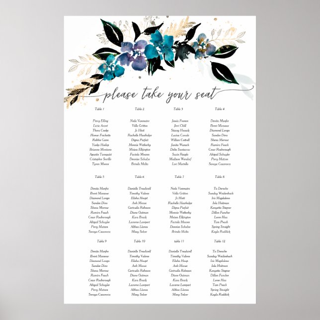 Blue teal Floral Wedding Bouquet Poster (Front)