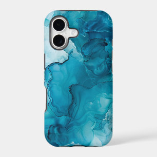 Blue Teal Fluid Ink Marble Swirls