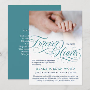 Blue Teal Forever In Our Hearts Baby Memorial Announcement