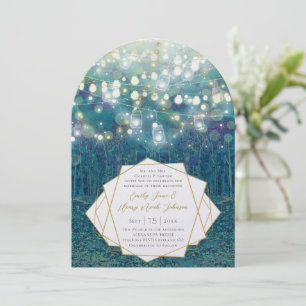 Blue Teal Garland of Fairy Lights Forest Wedding Invitation