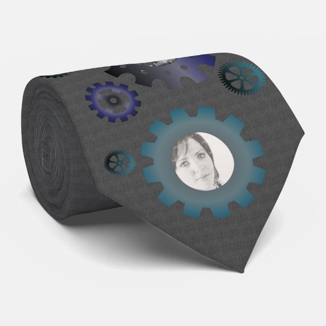 Blue & Teal Gears on Granite Photo Tie (Rolled)
