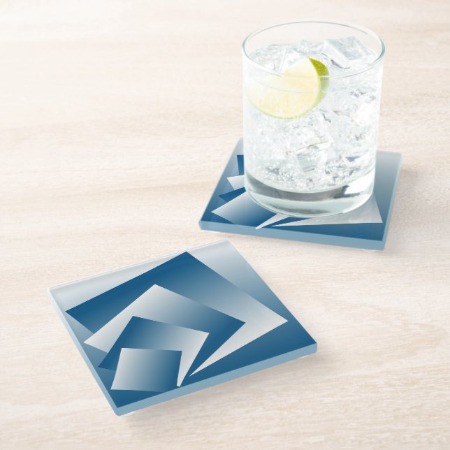 Blue Teal geometry Glass Coaster (Angled)