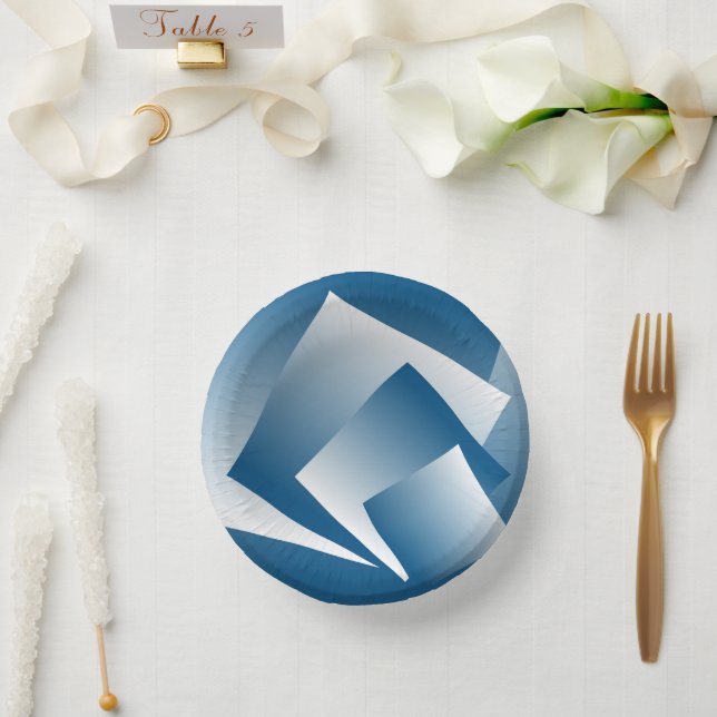 Blue Teal geometry Paper Plate (Wedding)