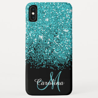 Blue, Teal, Glitter, Name and Monogram, Girly Case-Mate iPhone Case