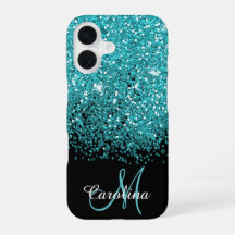 Blue, Teal, Glitter, Name and Monogram, Girly