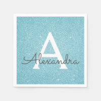 Blue Teal Glitter & Sparkle Monogram Birthday