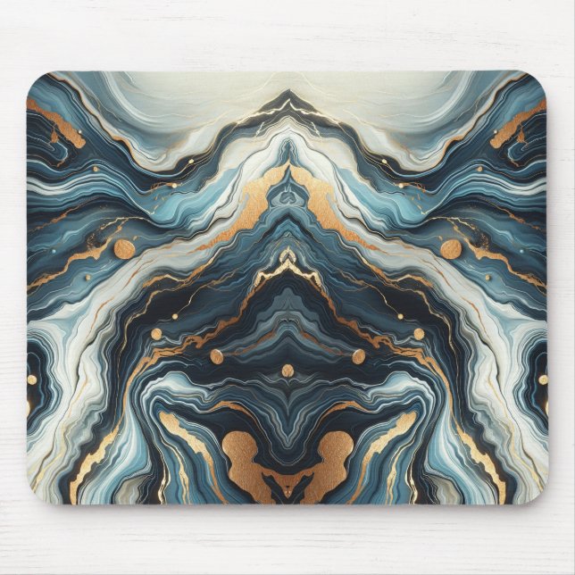 Blue Teal Gold Agate Modern Glam Elegant Beachy Mouse Pad (Front)