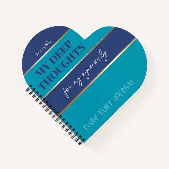 Blue Teal Gold Modern Trendy Notebook Journal (Front)