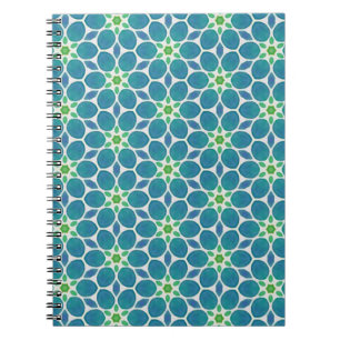 Blue teal green floral pattern flower mosaic 70s notebook