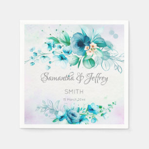 Blue teal green flowers floral  napkin