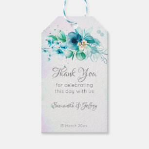 Blue teal green flowers floral wedding gifts favou gift tags