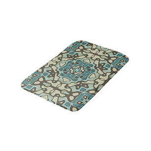 Blue Teal Green Grey Ochre Hip Orient Bali Art Bath Mat