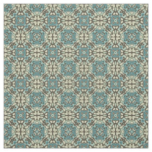 Blue Teal Green Grey Ochre Hip Orient Bali Art Fabric