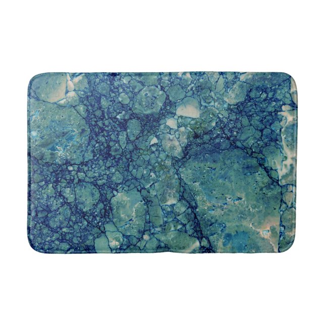 Blue Teal Green Marble Texture Bath Mat (Front)