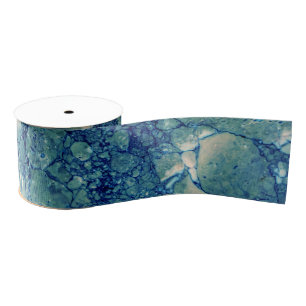 Blue Teal Green Marble Texture Grosgrain Ribbon