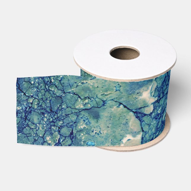 Blue Teal Green Marble Texture Grosgrain Ribbon (Spool)