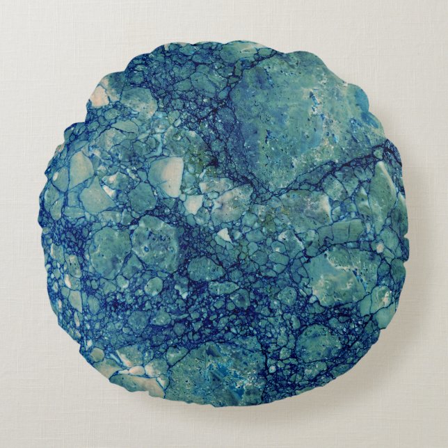 Blue Teal Green Marble Texture Round Cushion (Front)
